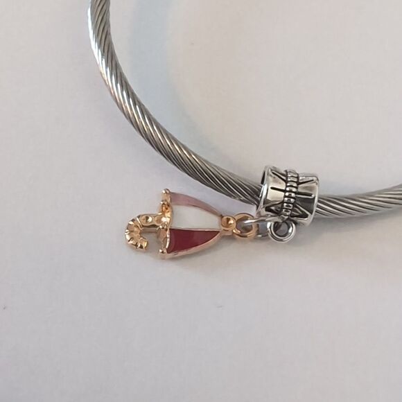 Gold Red Pink Umbrella Dangle Charm for Pandora Style Bracelet - Picture 3 of 4